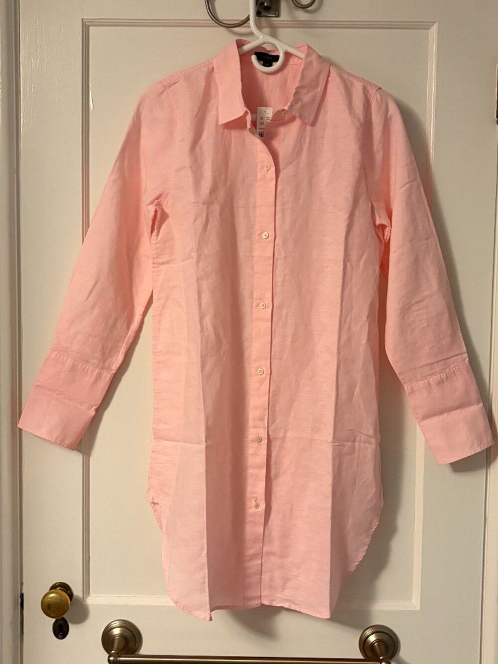 J Crew linen blend shirt dress long sleeve size XS NWT preppy beachy minimalist